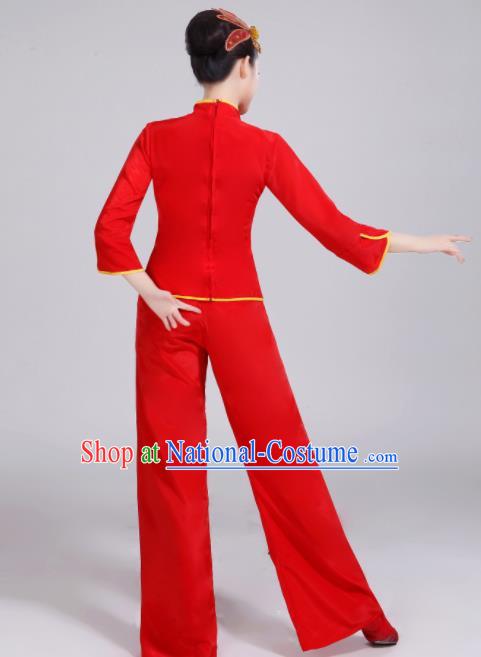 Chinese Traditional Folk Dance Yangko Red Outfits Fan Dance Group Dance Costume for Women