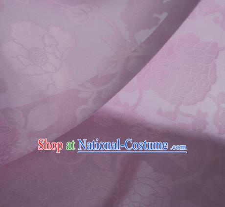 Traditional Chinese Classical Hibiscus Peony Pattern Design Lilac Silk Fabric Ancient Hanfu Dress Silk Cloth