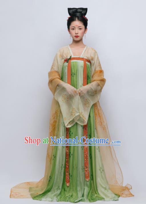 Traditional Chinese Ancient Court Lady Green Hanfu Dress Tang Dynasty Royal Princess Replica Costume for Women