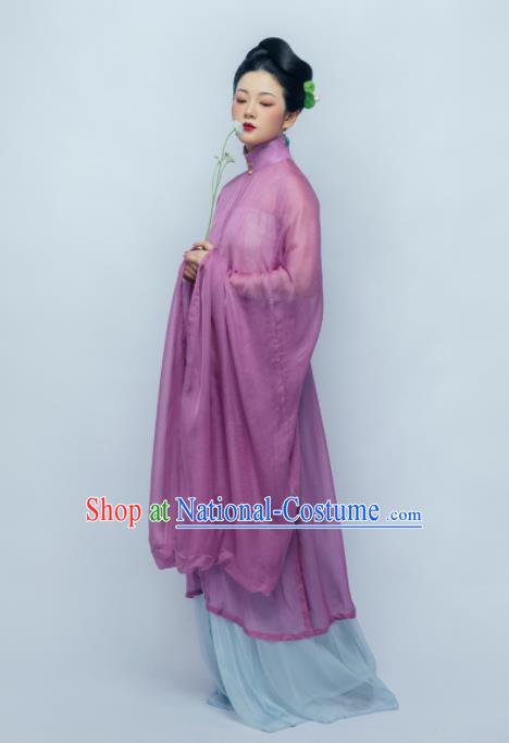 Traditional Chinese Ancient Dowager Purple Hanfu Dress Ming Dynasty Court Lady Replica Costume for Women