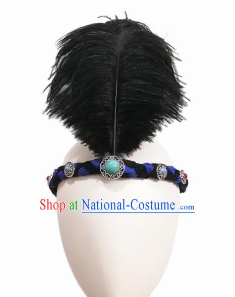 Chinese Traditional Classical Dance Hair Accessories Mongol Nationality Ethnic Feather Hair Clasp for Women