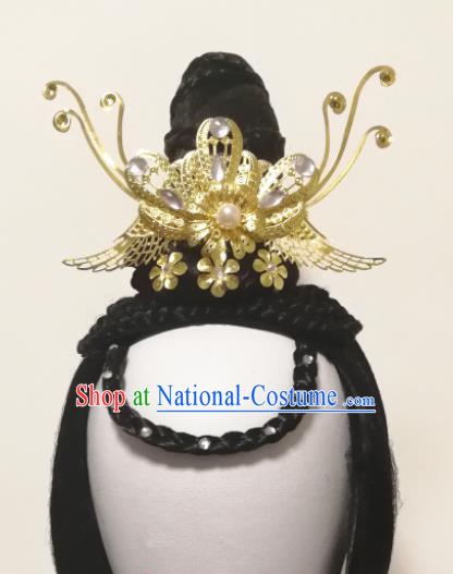 Traditional Chinese Classical Dance Hair Accessories Water Sleeve Dance Wig Chignon Headdress for Women