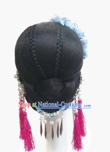 Traditional Chinese Classical Dance Waves Hair Accessories Water Sleeve Dance Wig Chignon Headdress for Women