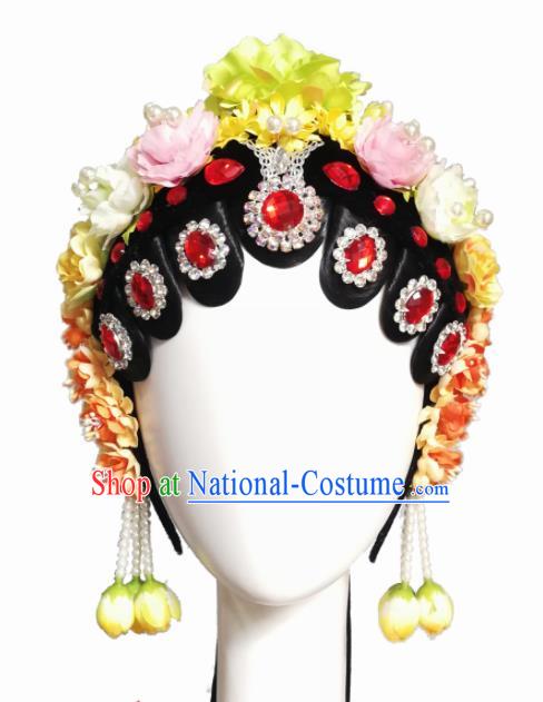 Chinese Traditional Classical Dance Beijing Opera Hair Accessories Fan Dance Wig Chignon Headdress for Women