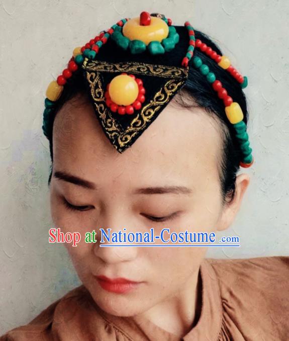 Chinese Traditional Zang Ethnic Navy Hair Clasp Hair Accessories Tibetan Nationality Headwear for Women