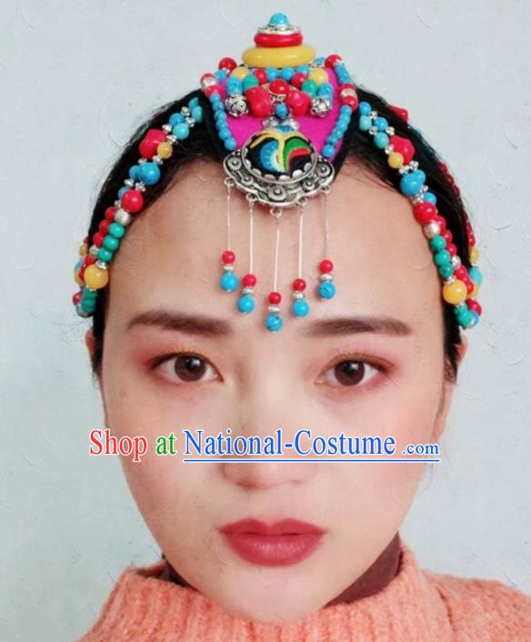 Chinese Traditional Zang Ethnic Rosy Hair Clasp Hair Accessories Tibetan Nationality Headwear for Women