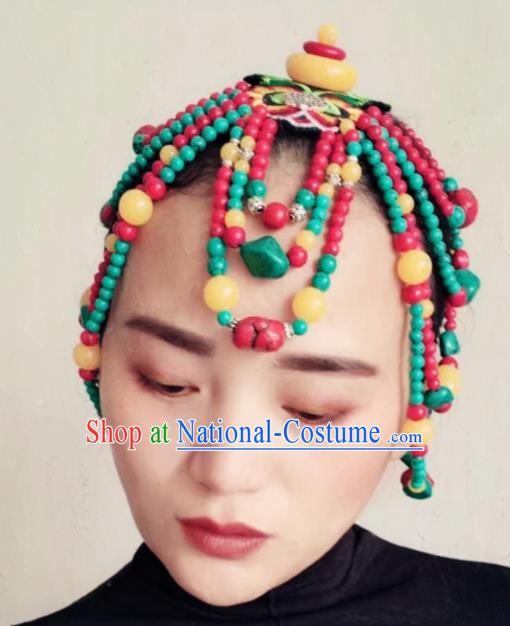 Chinese Traditional Zang Ethnic Green Hair Clasp Hair Accessories Tibetan Nationality Headwear for Women