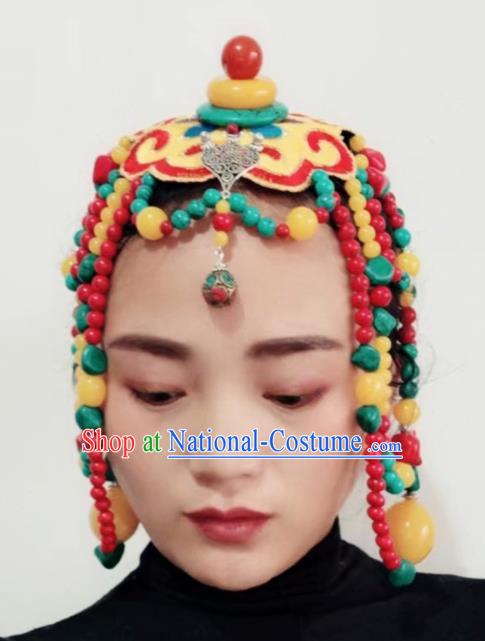 Chinese Traditional Zang Ethnic Yellow Hair Clasp Hair Accessories Tibetan Nationality Headwear for Women