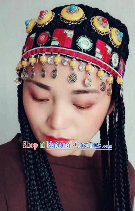 Chinese Traditional Zang Ethnic Knitted Hat Hair Accessories Tibetan Nationality Headwear for Women