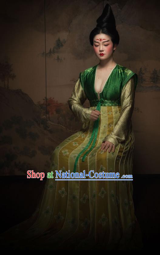 Chinese Ancient Tang Dynasty Court Maid Silk Hanfu Dress Traditional Palace Lady Replica Costume for Women