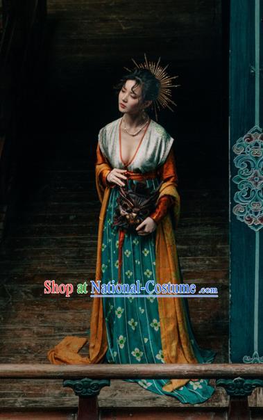 Chinese Ancient Tang Dynasty Las Meninas Silk Hanfu Dress Traditional Court Maid Replica Costume for Women