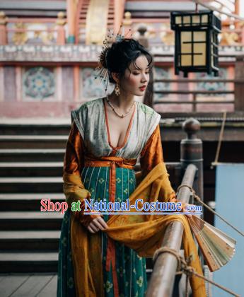 Chinese Ancient Tang Dynasty Las Meninas Silk Hanfu Dress Traditional Court Maid Replica Costume for Women