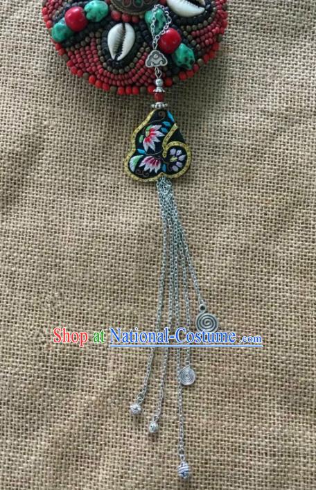 Chinese Traditional Ethnic Embroidered Brooch Accessories Nationality Silver Tassel Breastpin for Women