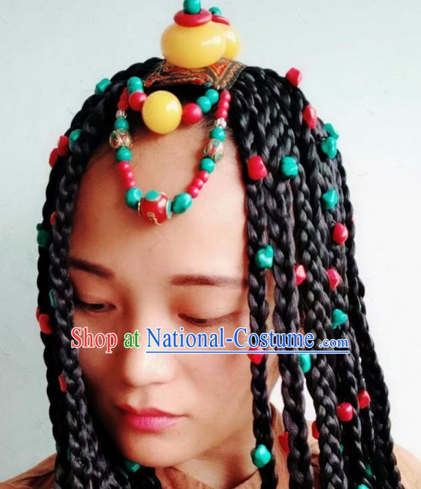 Chinese Traditional Zang Ethnic Braid Hair Accessories Tibetan Nationality Headwear for Women