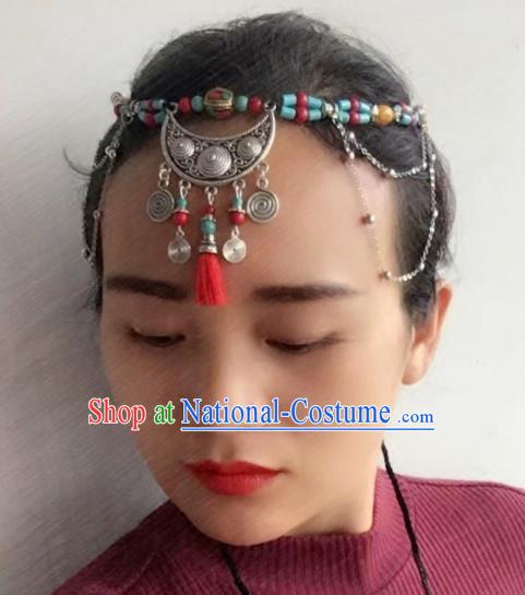 Chinese Traditional Tibetan Ethnic Silver Hair Clasp Hair Accessories Zang Minority Nationality Headwear for Women