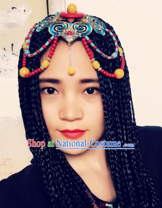 Chinese Traditional Tibetan Ethnic Embroidered Hair Clasp Hair Accessories Zang Minority Nationality Headwear for Women