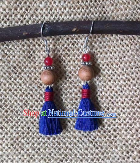 Chinese Traditional Ethnic Ear Accessories Nationality Blue Wool Yarn Earrings for Women