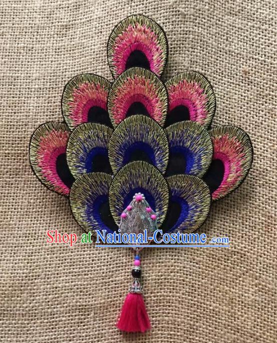 Chinese Traditional Dai Ethnic Hair Accessories Peacock Dance Embroidered Hair Claw Headwear for Women