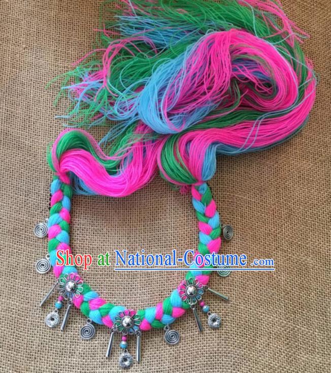 Chinese Traditional Tibetan Ethnic Colorful Wool Yarn Knitting Hair Clasp Zang Minority Nationality Headwear for Women