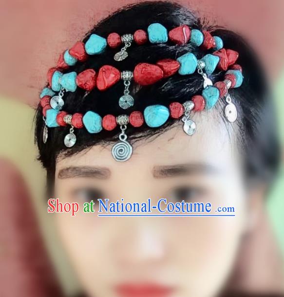 Chinese Traditional Tibetan Ethnic Stone Hair Clasp Zang Minority Nationality Headwear for Women