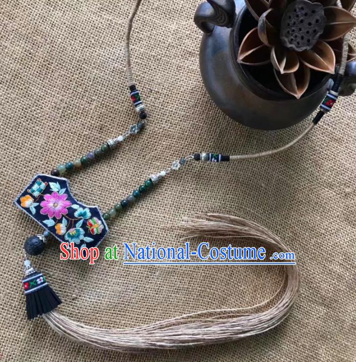 Chinese Traditional Ethnic Embroidered Necklet Accessories Nationality Tassel Necklace for Women