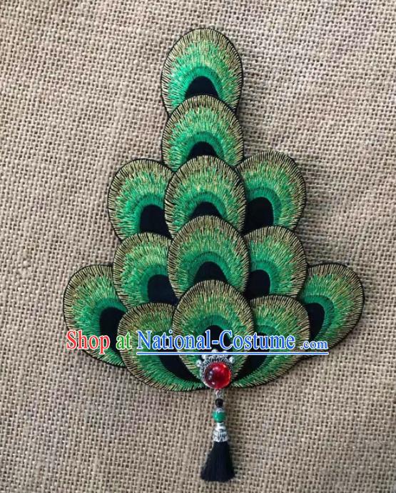 Chinese Traditional Dai Ethnic Embroidered Hair Accessories Minority Dance Green Hair Claw Headwear for Women