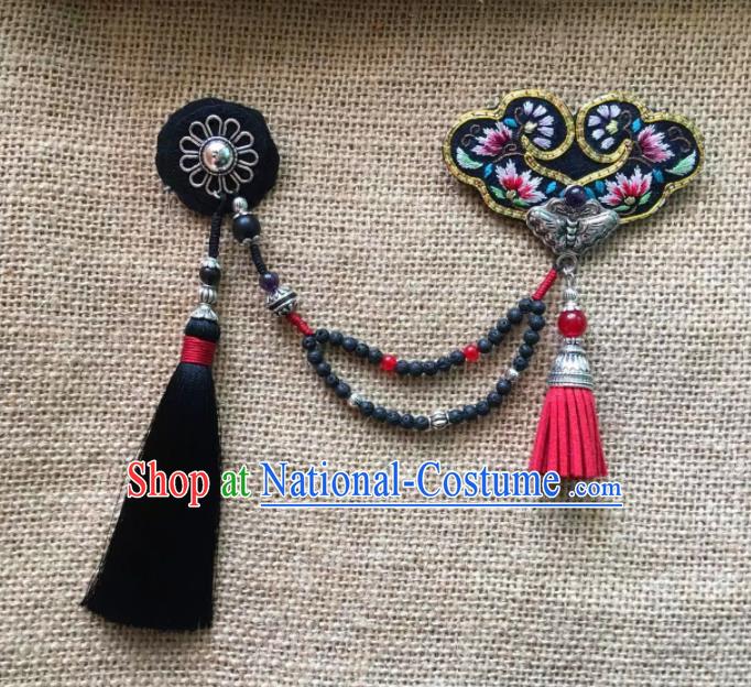 Chinese Traditional Ethnic Black Embroidered Necklace Accessories Nationality Tassel Necklet for Women