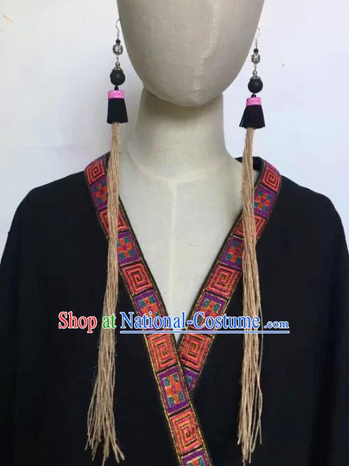 Chinese Traditional Ethnic Wool Yarn Ear Accessories Miao Nationality Tassel Earrings for Women