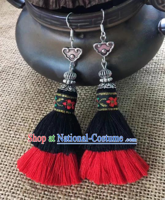 Chinese Traditional Ethnic Tassel Ear Accessories Miao Nationality Silver Earrings for Women