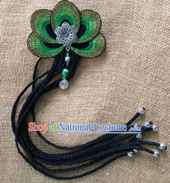 Chinese Traditional Dai Ethnic Green Embroidered Hair Accessories Minority Dance Hair Claw Headwear for Women