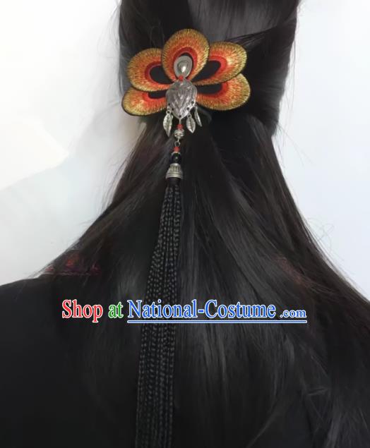 Chinese Traditional Dai Ethnic Red Embroidered Hair Accessories Minority Dance Hair Claw Headwear for Women