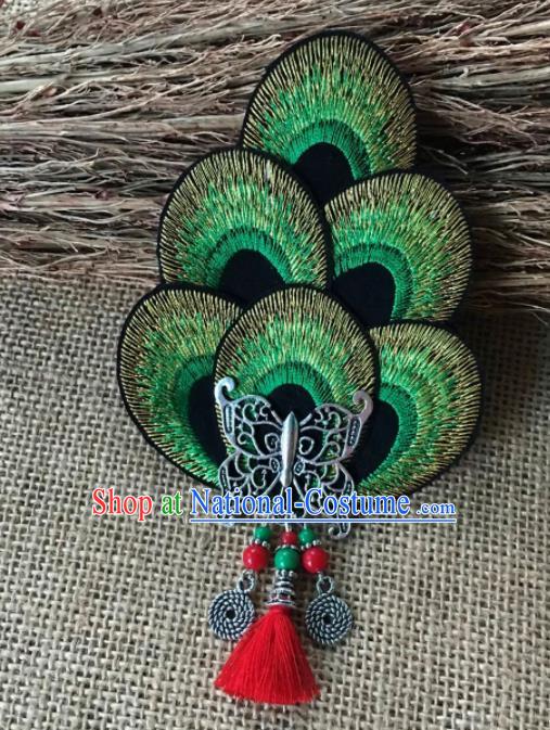 Chinese Traditional Ethnic Green Embroidered Hair Claw Hair Accessories Minority Peacock Dance Headwear for Women