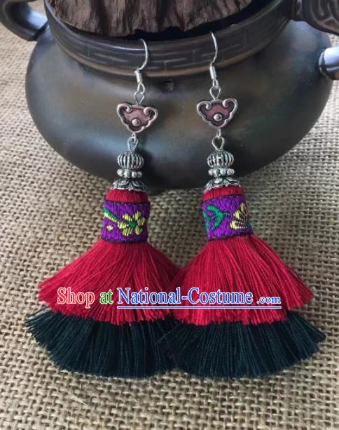 Chinese Traditional Ethnic Tassel Ear Accessories Miao Nationality Silver Earrings for Women