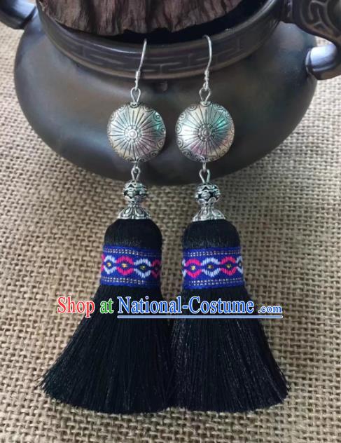 Chinese Traditional Ethnic Tassel Silver Ear Accessories Miao Nationality Earrings for Women