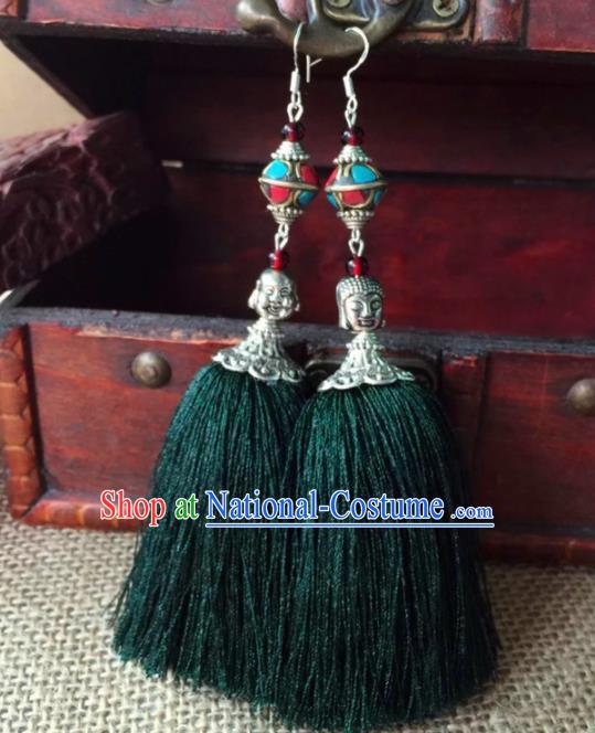 Chinese Traditional Ethnic Silver Carving Ear Accessories Miao Nationality Earrings for Women