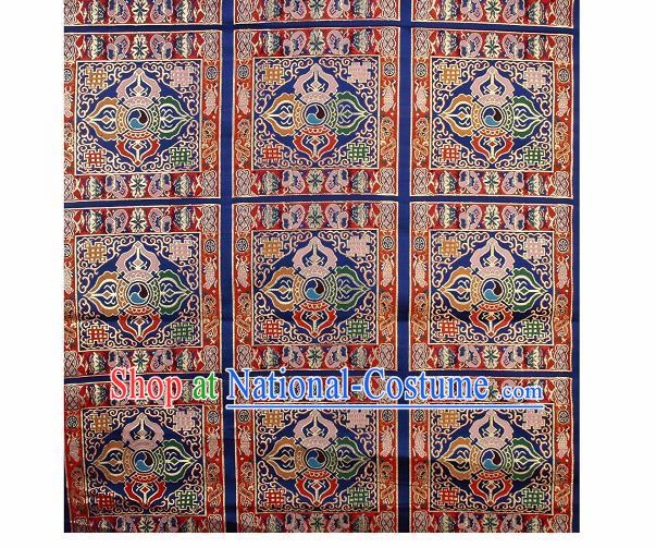 Asian Chinese Traditional Pattern Royalblue Brocade Buddhism Tibetan Robe Satin Fabric Chinese Silk Material