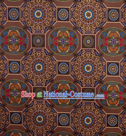 Asian Chinese Traditional Pattern Brown Brocade Buddhism Tibetan Robe Satin Fabric Chinese Silk Material