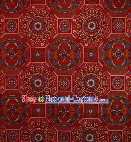 Asian Chinese Traditional Pattern Dark Red Brocade Buddhism Tibetan Robe Satin Fabric Chinese Silk Material