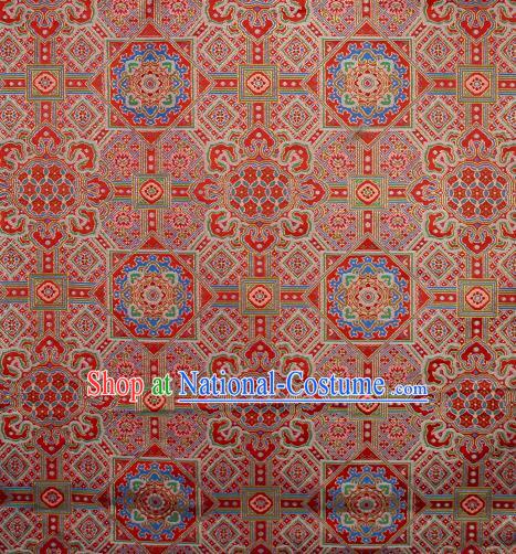 Asian Chinese Traditional Buddhism Pattern Red Brocade Tibetan Robe Satin Fabric Chinese Silk Material