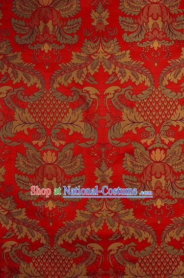 Asian Chinese Traditional Buddhism Flamboyant Pattern Red Brocade Tibetan Robe Satin Fabric Silk Material