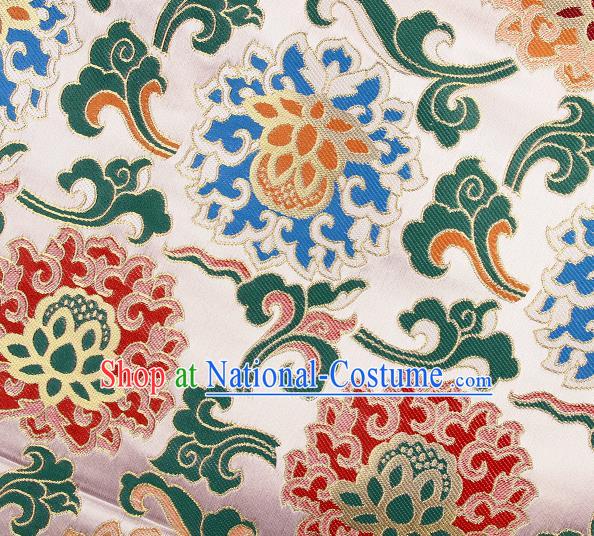 Asian Chinese Traditional Buddhism Lotus Pattern Light Pink Brocade Tibetan Robe Satin Fabric Silk Material