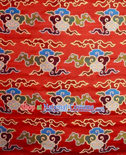 Asian Chinese Traditional Buddhism Auspicious Cloud Pattern Red Brocade Tibetan Robe Satin Fabric Silk Material