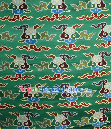 Asian Chinese Traditional Buddhism Auspicious Cloud Pattern Green Brocade Tibetan Robe Satin Fabric Silk Material