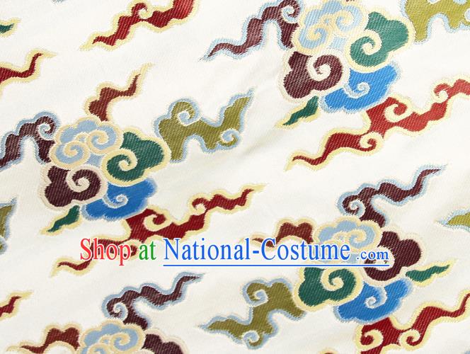 Asian Chinese Traditional Buddhism Auspicious Cloud Pattern White Brocade Tibetan Robe Satin Fabric Silk Material