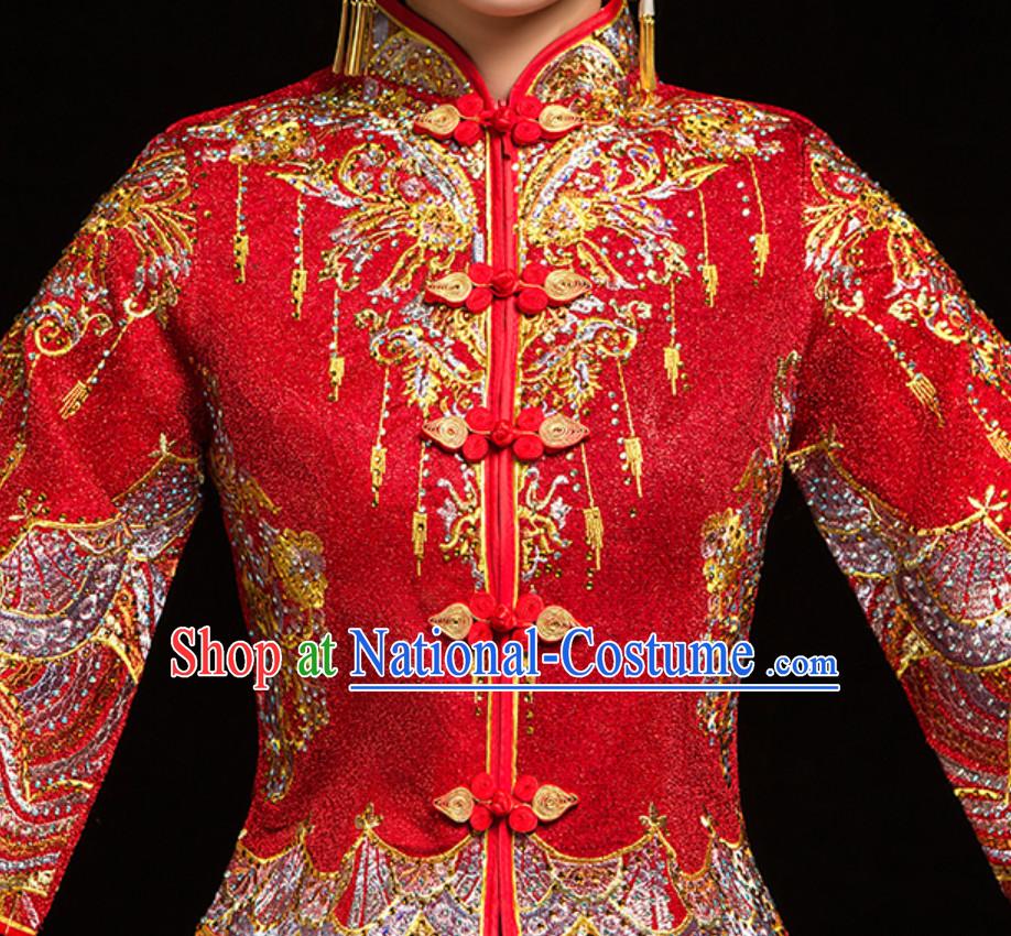 Chinese Classical Embroidered Phoenix Ancient Bride Wedding Dresses for Women