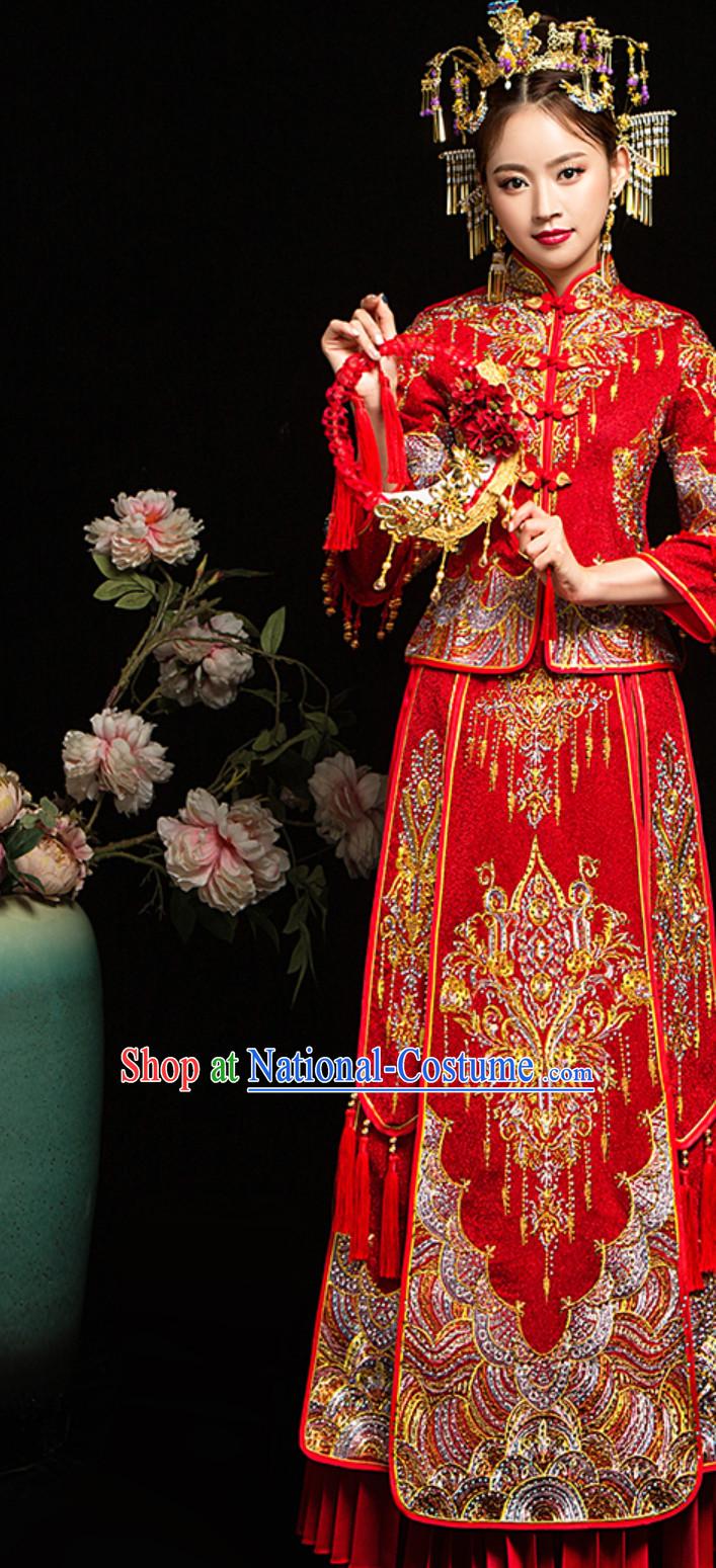 Chinese Classical Embroidered Phoenix Ancient Bride Wedding Dresses for Women