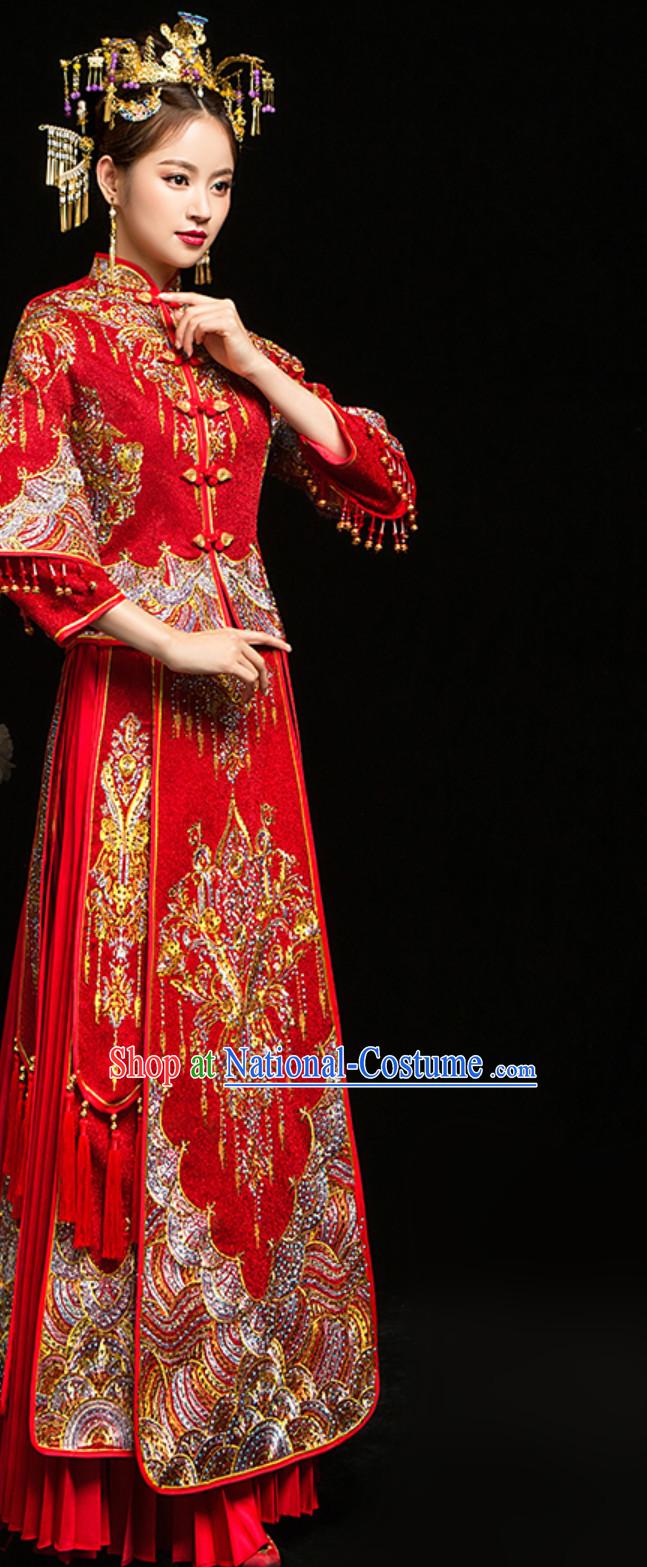 Chinese Classical Embroidered Phoenix Ancient Bride Wedding Dresses for Women