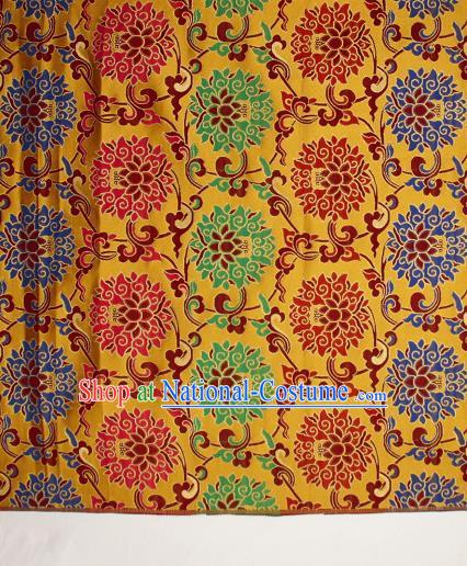 Asian Chinese Traditional Colorful Lotus Pattern Golden Brocade Tibetan Robe Satin Fabric Silk Material