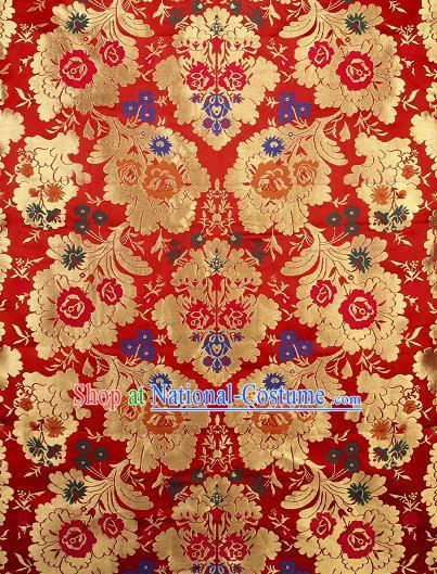 Asian Chinese Traditional Pattern Red Brocade Tibetan Robe Satin Fabric Silk Material