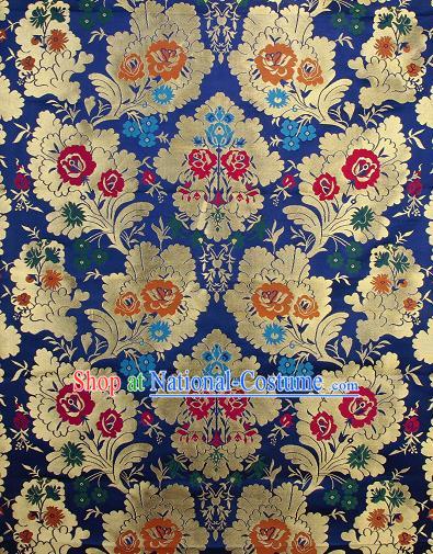 Asian Chinese Traditional Pattern Royalblue Brocade Tibetan Robe Satin Fabric Silk Material